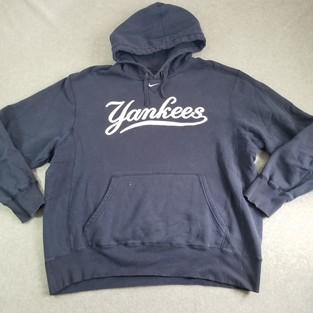 NY Yankees Nike Hoodie Mens Extra Large Blue Center Swoosh MLB Embroidered Y2K